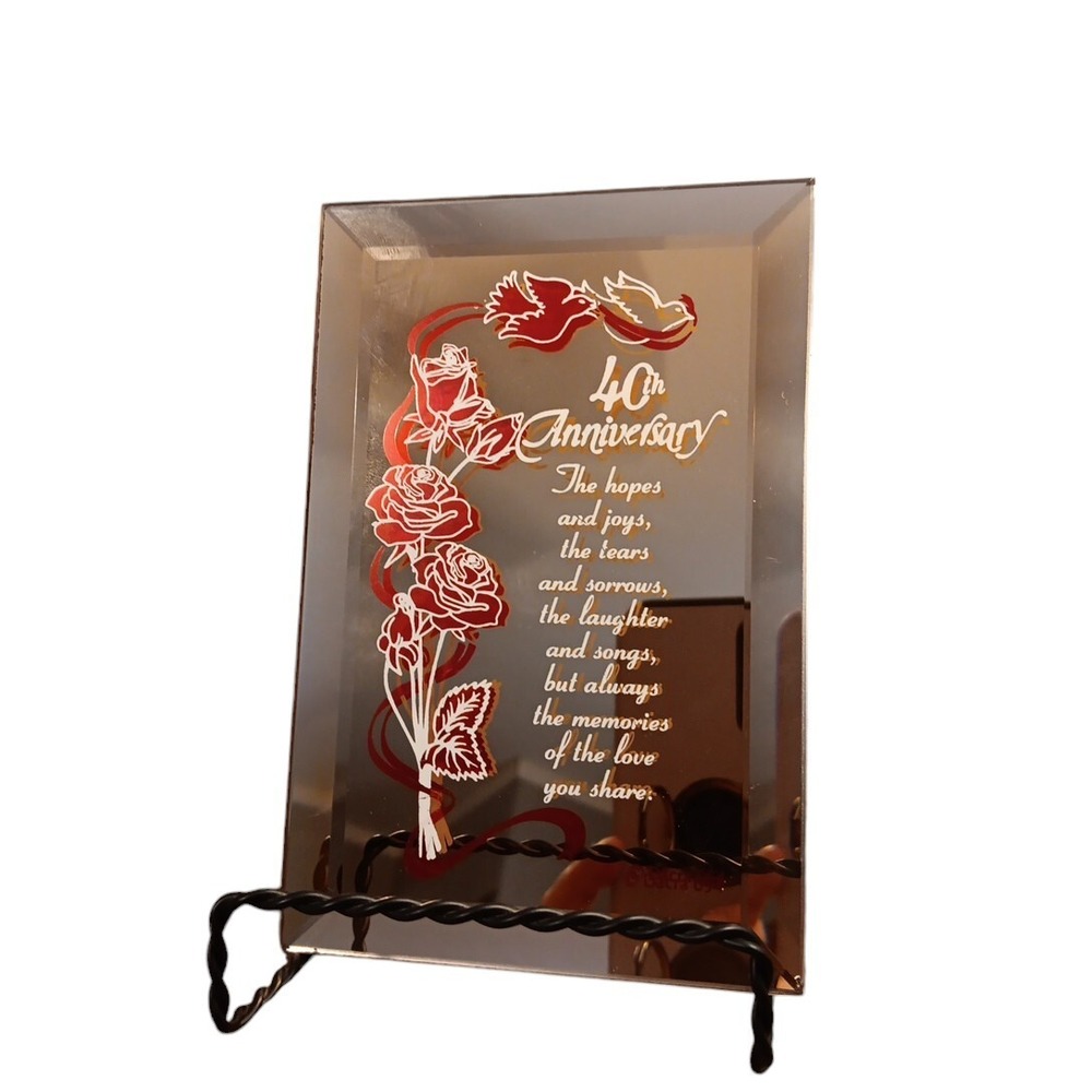 Dacra Glass 40th Anniversary Glass Mirror Plaque Red Roses Poem Gift 6"x4" READ